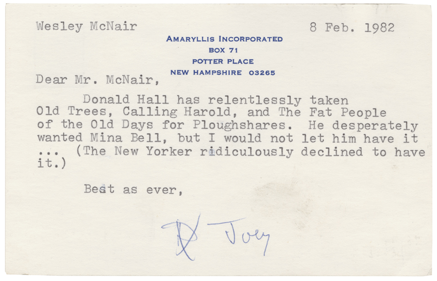 Letter from Hall to McNair, 02-08-1982, Page 1, Colby College Special Collections