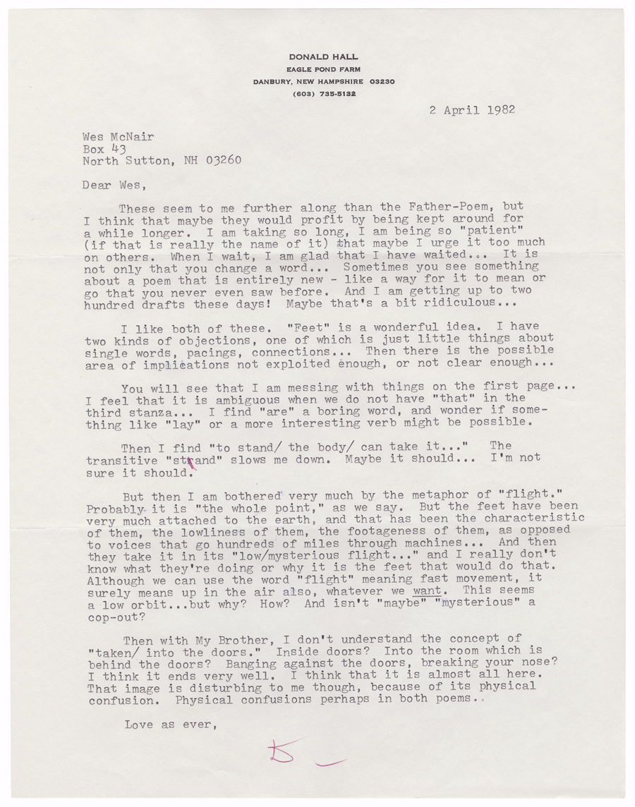 Letter from Hall to McNair, April 2, 1982