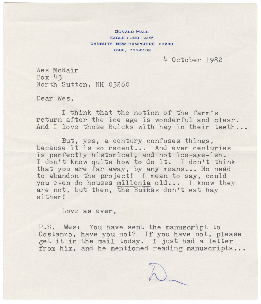 Letter from Hall to McNair, October 4, 1982, Colby College Special Collections