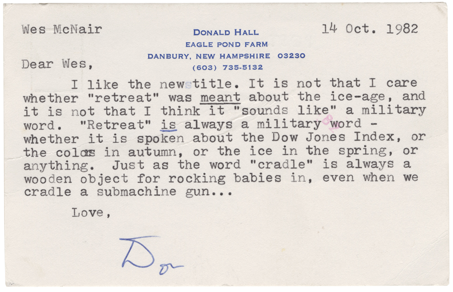 Letter from Hall to McNair, October 14, 1982, Page 1, Colby College Special Collections