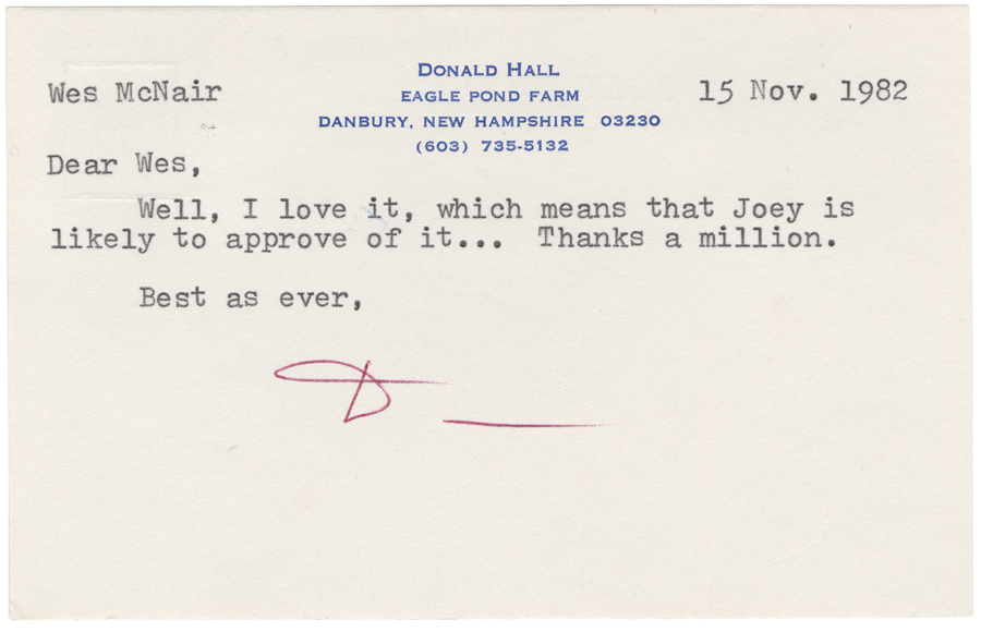 Letter from Hall to McNair, November 15, 1982, Page 1, Colby College Special Collections