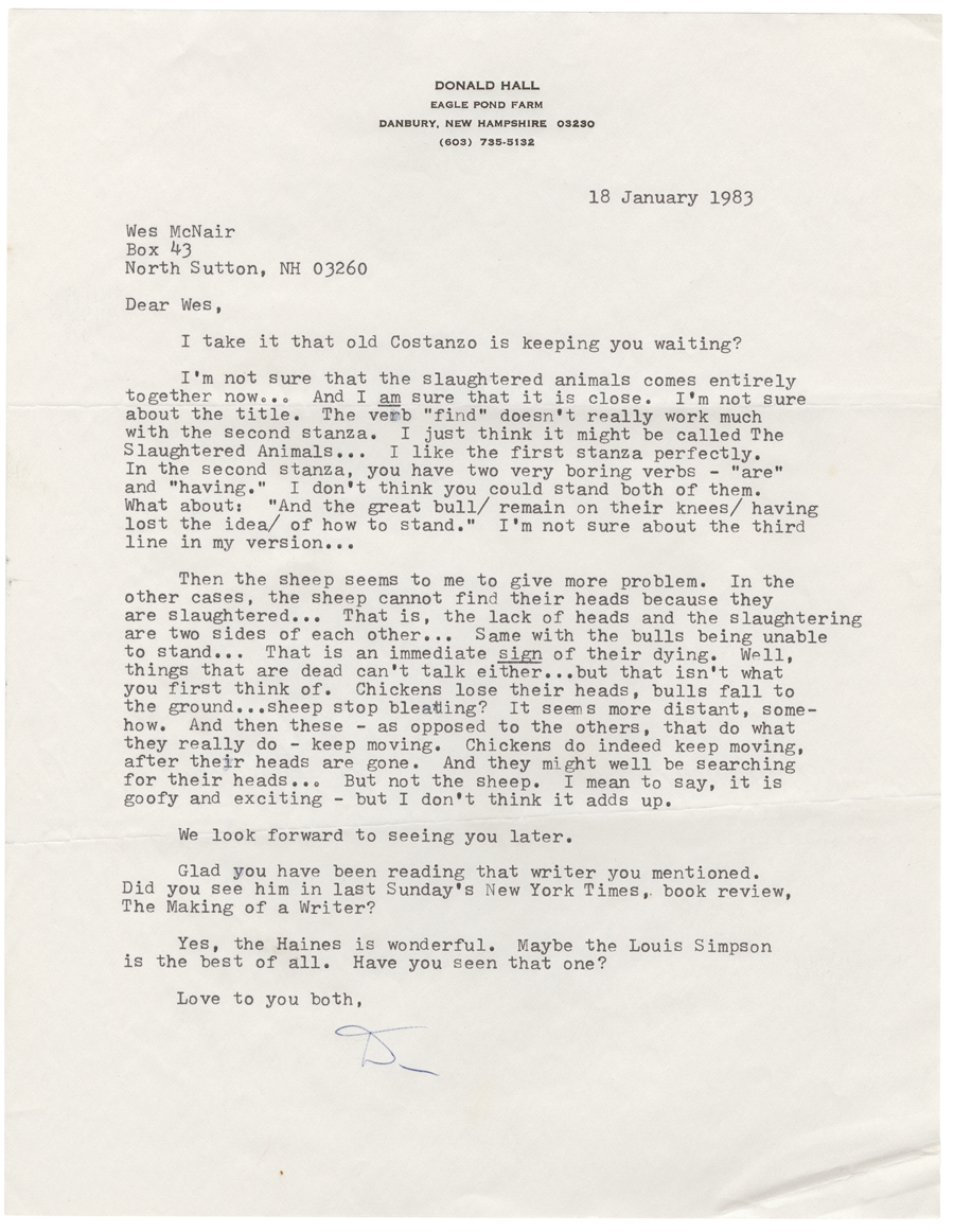 Letter from Hall to McNair, January 18, 1983, Colby College Special Collections
