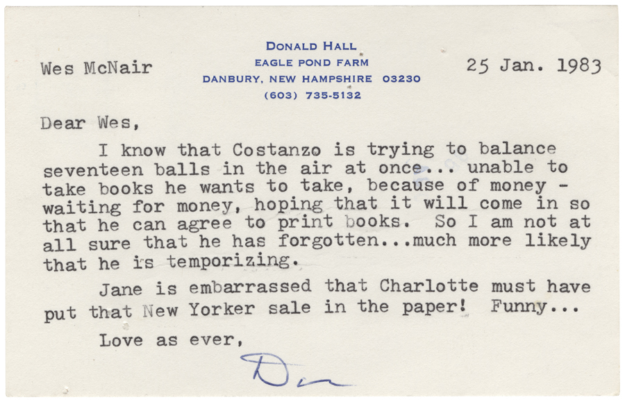 Letter from Hall to McNair, January 25, 1983, Page 1, Colby College Special Collections