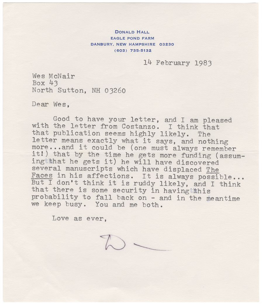 Letter from Hall to McNair, February 14, 1983, Colby College Special Collections