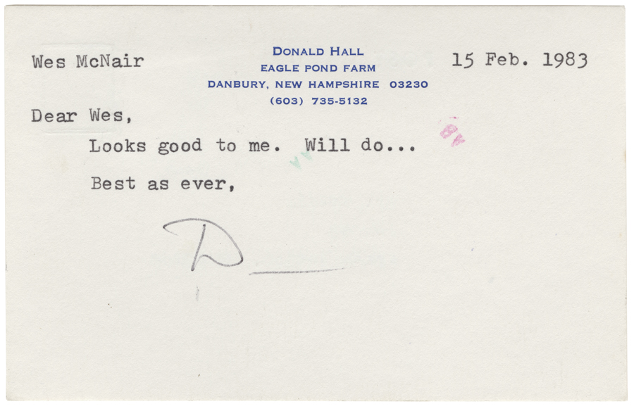Letter from Hall to McNair, February 15, 1983, Page 1, Colby College Special Collections