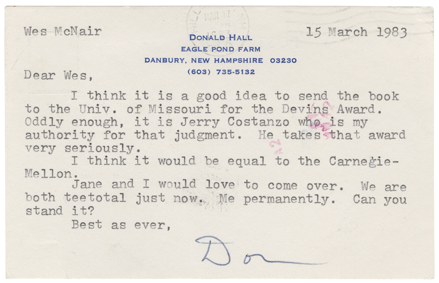 Letter from Hall to McNair, March 15, 1983, Page 1, Colby College Special Collections