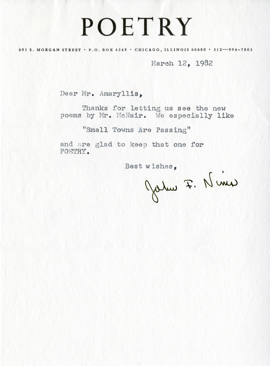 Letter from Poetry to Amaryllis, 03-11-1982, Page 1