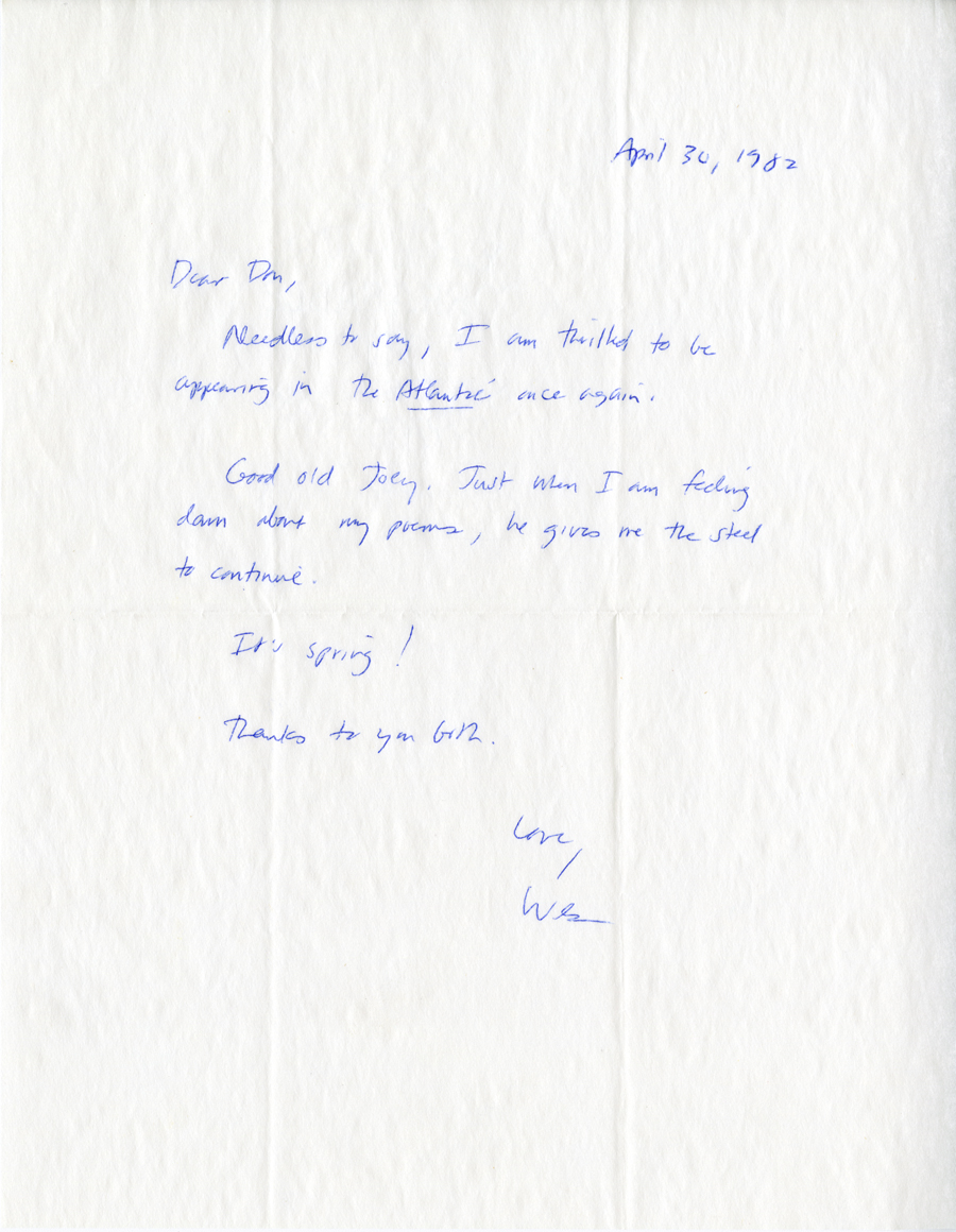Letter from McNair to Hall, April 30, 1982, Milne Special Collections and Archives, University of New Hampshire