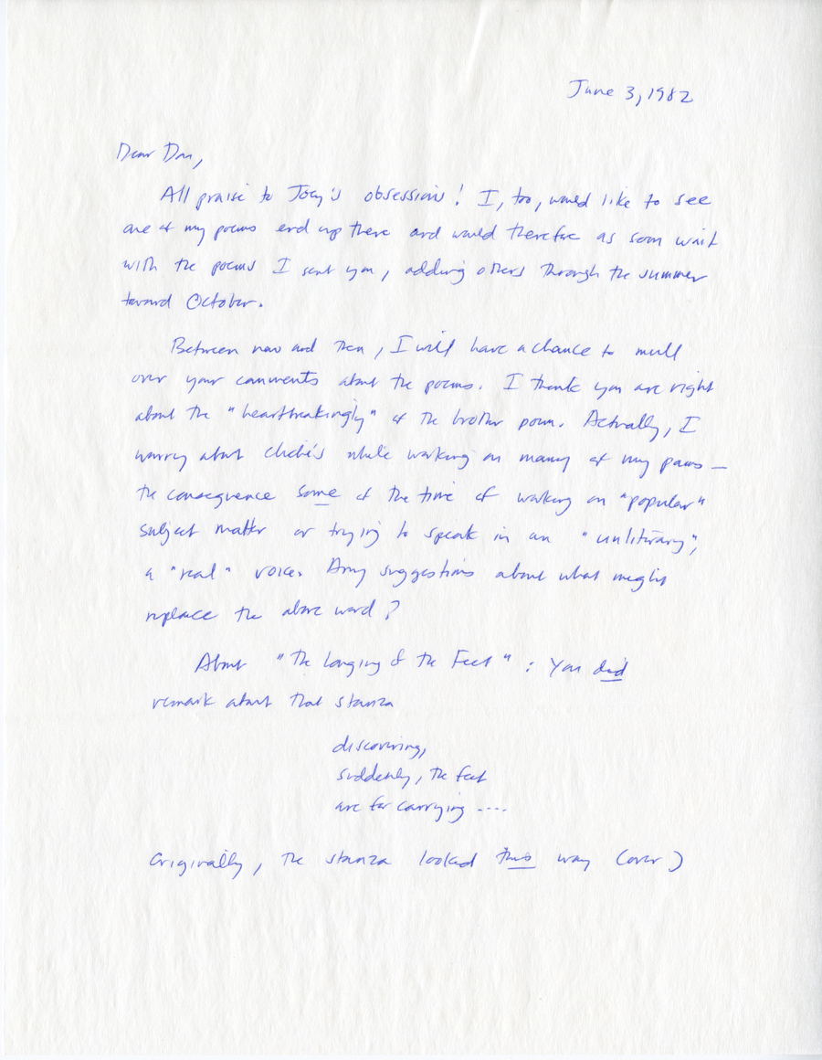 Letter from McNair to Hall, June 3, 1982, Page 1, Milne Special Collections and Archives, University of New Hampshire