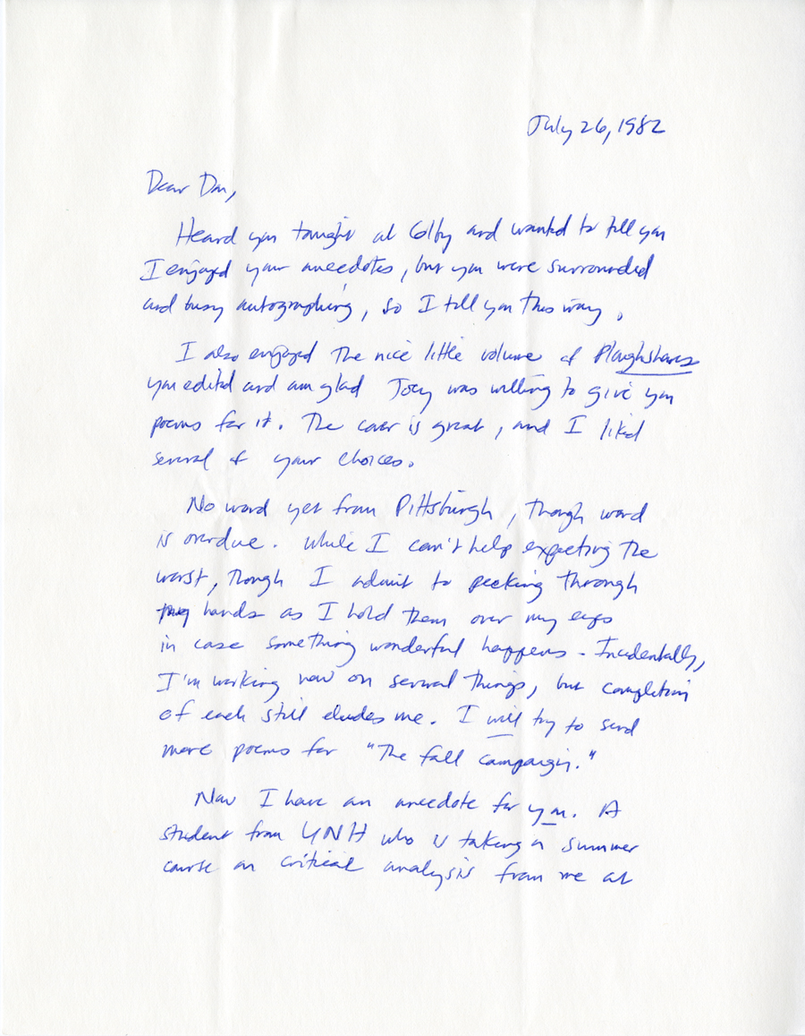 Letter from McNair to Hall, July 26, 1982, Page 1, Milne Special Collections and Archives, University of New Hampshire