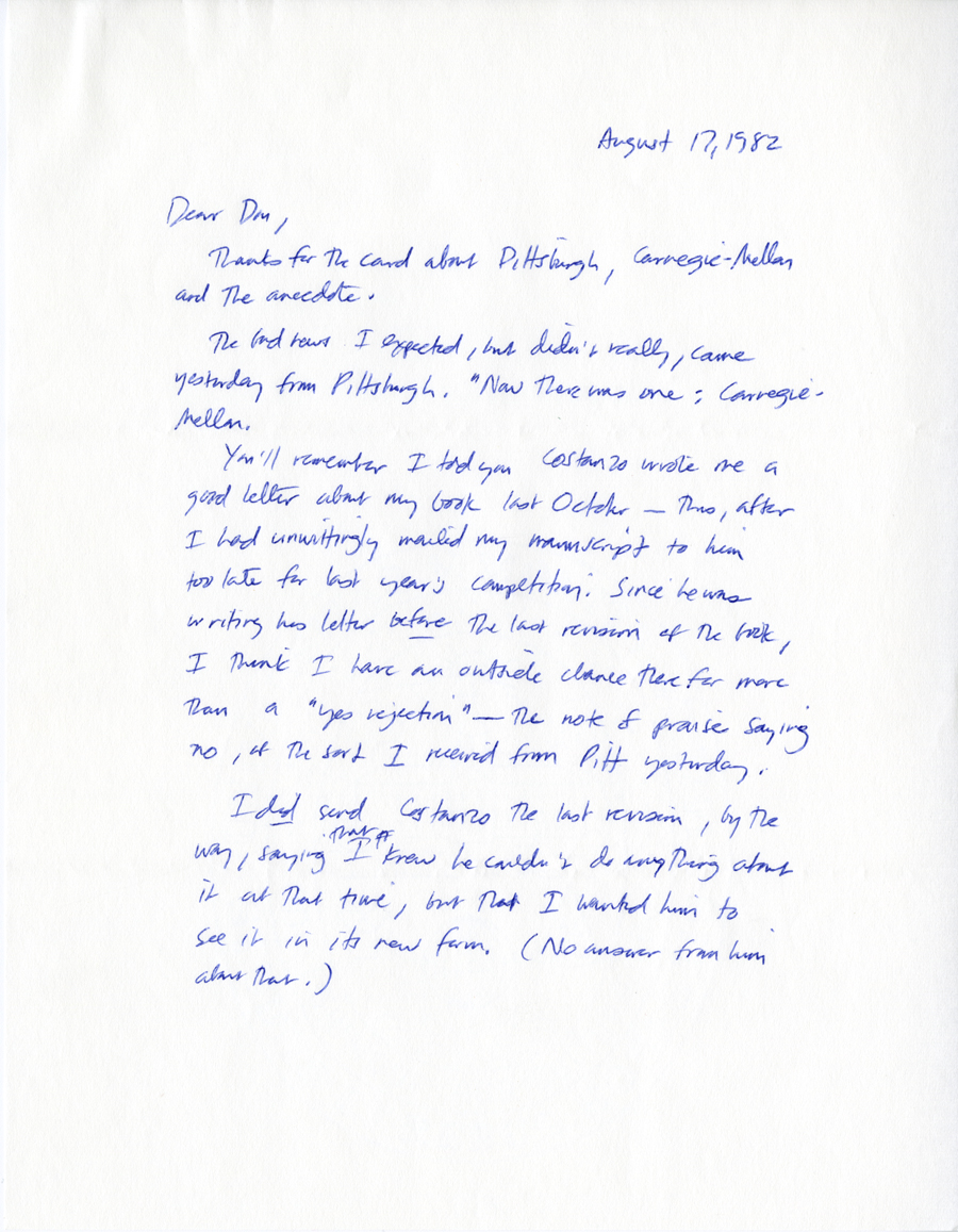 Letter from McNair to Hall, August 17, 1982, Page 1, Milne Special Collections and Archives, University of New Hampshire