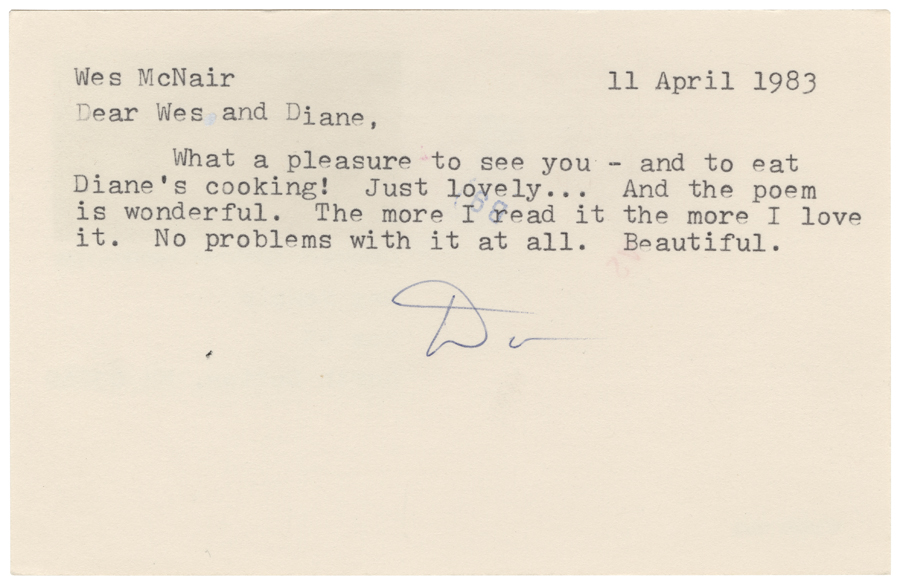 Letter from Hall to McNair, April 11, 1983, Page 1, Colby College Special Collections