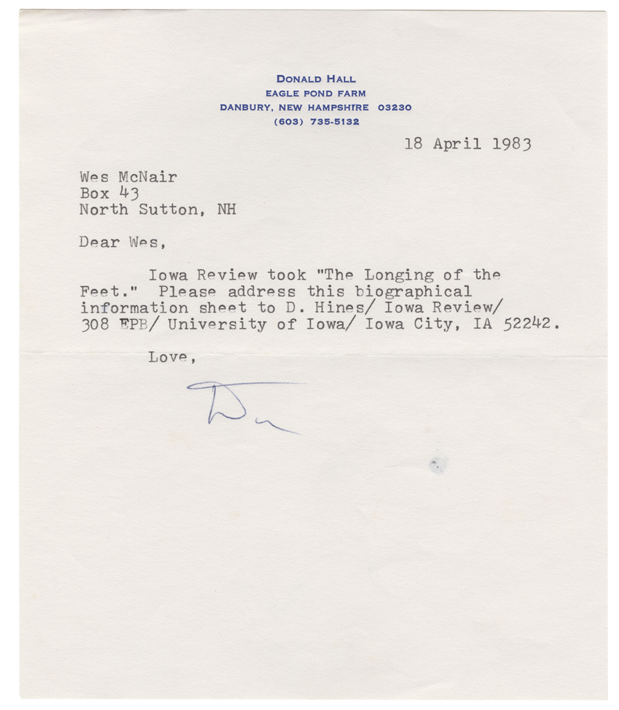 Letter from Hall to McNair, April 18, 1983, Colby College Special Collections