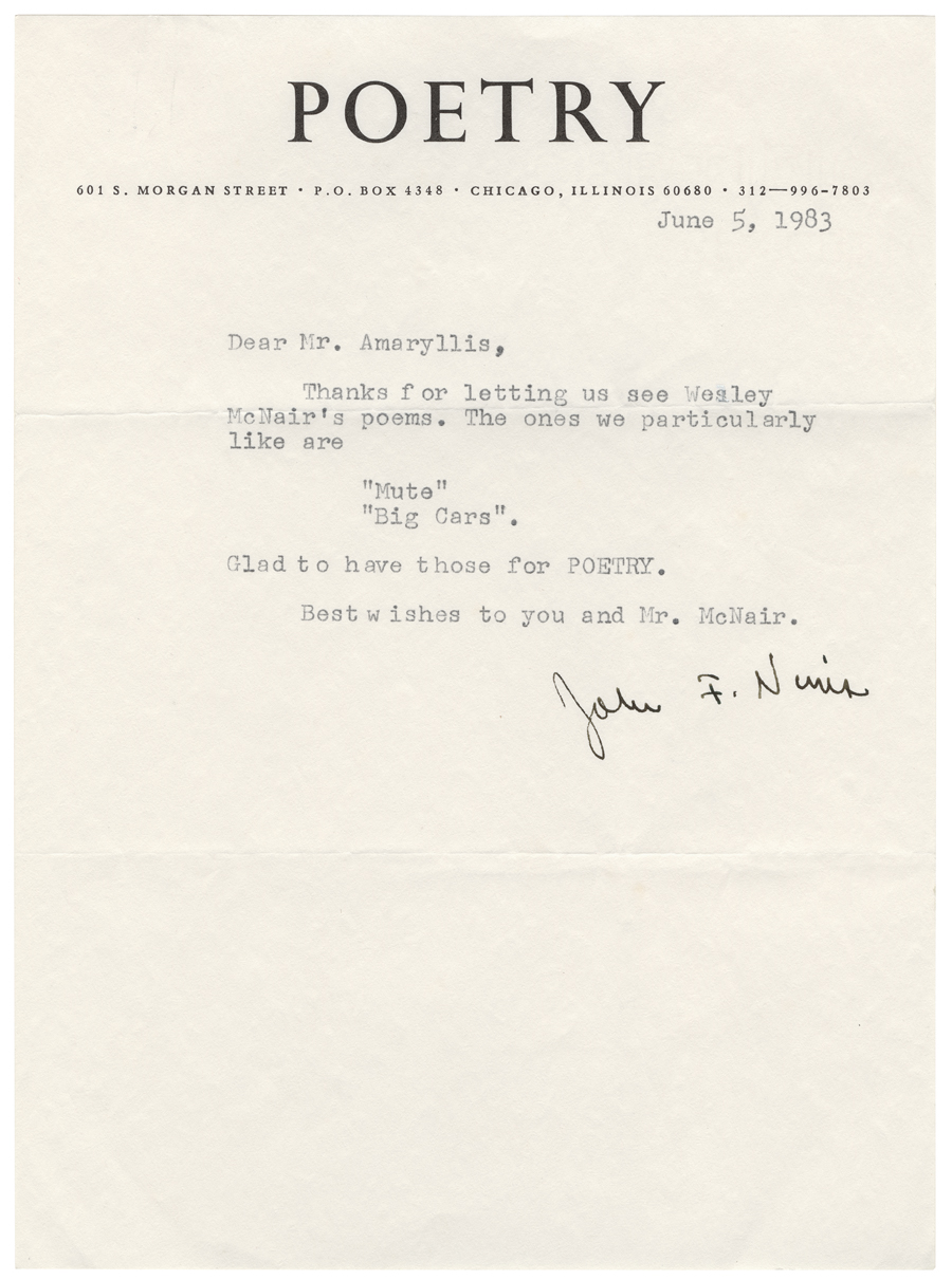 Letter from Poetry to Hall, June 5, 1983, Colby College Special Collections