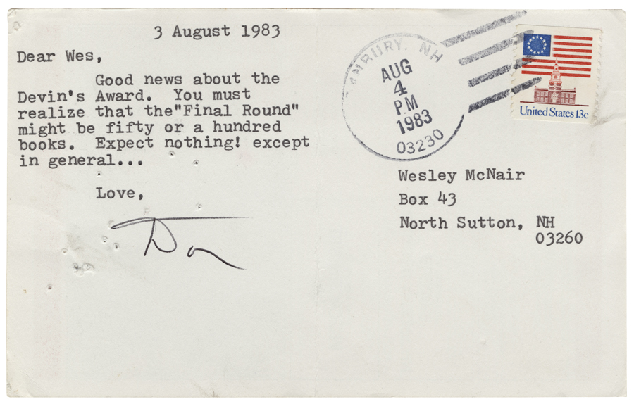 Letter from Hall to McNair, August 3, 1983, Page 1, Colby College Special Collections