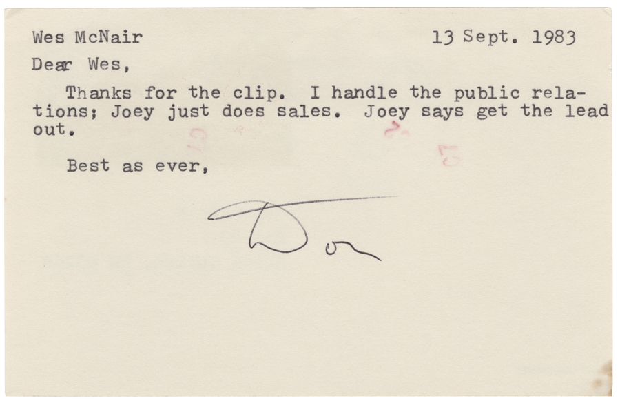 Letter from Hall to McNair, September 13, 1983, Page 1, Colby College Special Collections