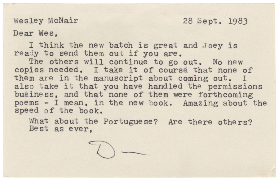 Letter from Hall to McNair, September 28, 1983, Page 1, Colby College Special Collections