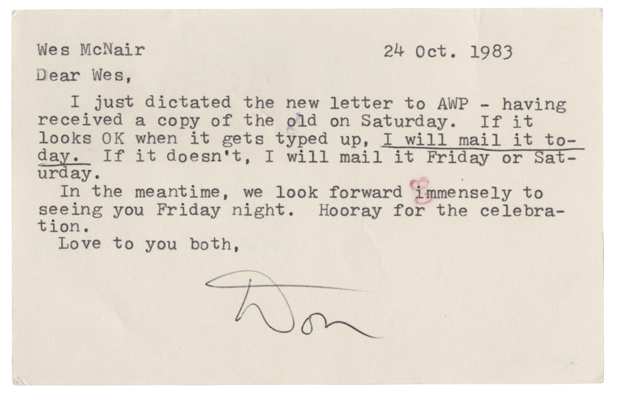 Letter from Hall to McNair, October 24, 1983, Page 1, Colby College Special Collections