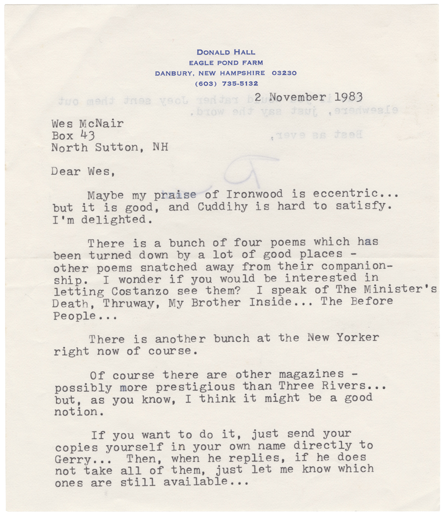 Letter from Hall to McNair, November 2, 1983, Page 1, Colby College Special Collections