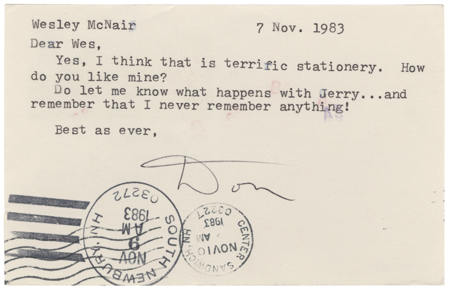 Letter from Hall to McNair, November 7, 1983, Page 1, Colby College Special Collections