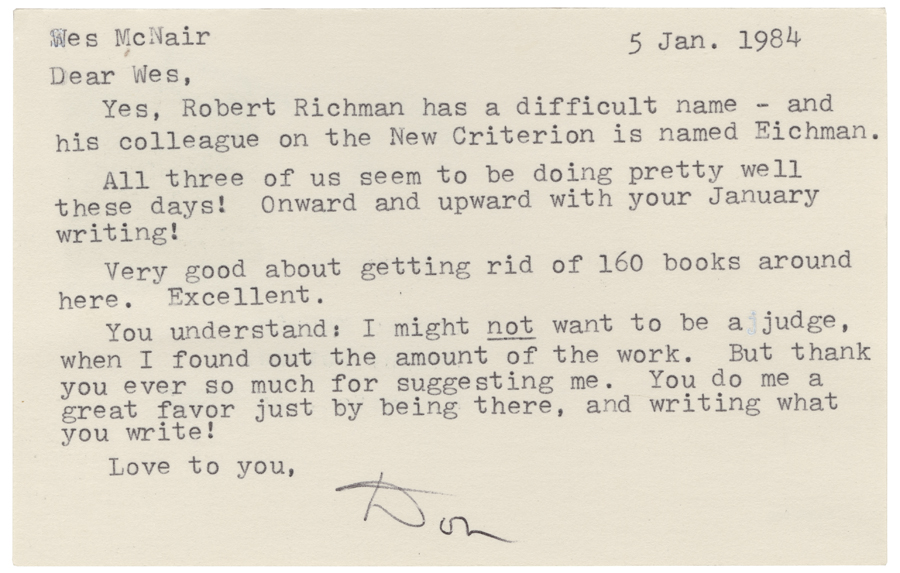Letter from Hall to McNair, January 5, 1984, Page 1, Colby College Special Collections