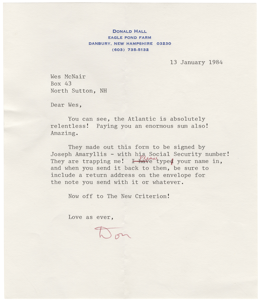 Letter from Hall to McNair, January 13, 1984, Colby College Special Collections