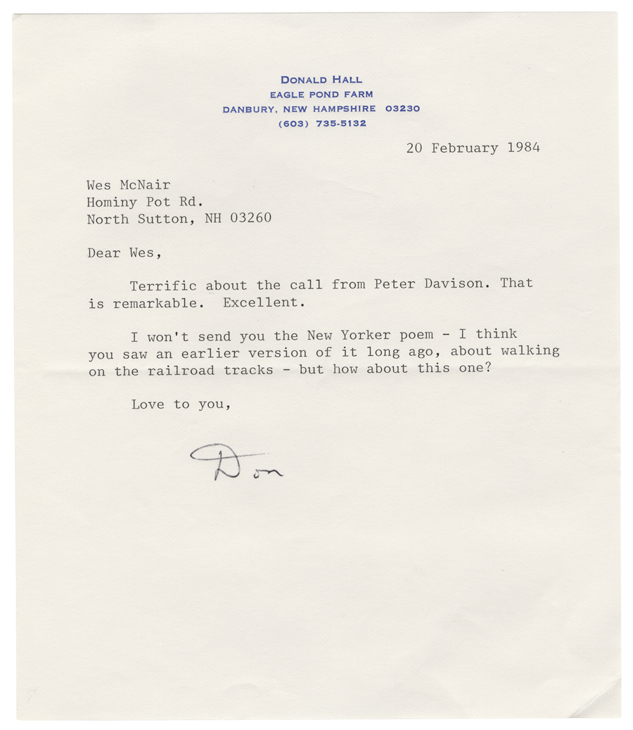 Letter from Hall to McNair, February 20, 1984, Colby College Special Collections