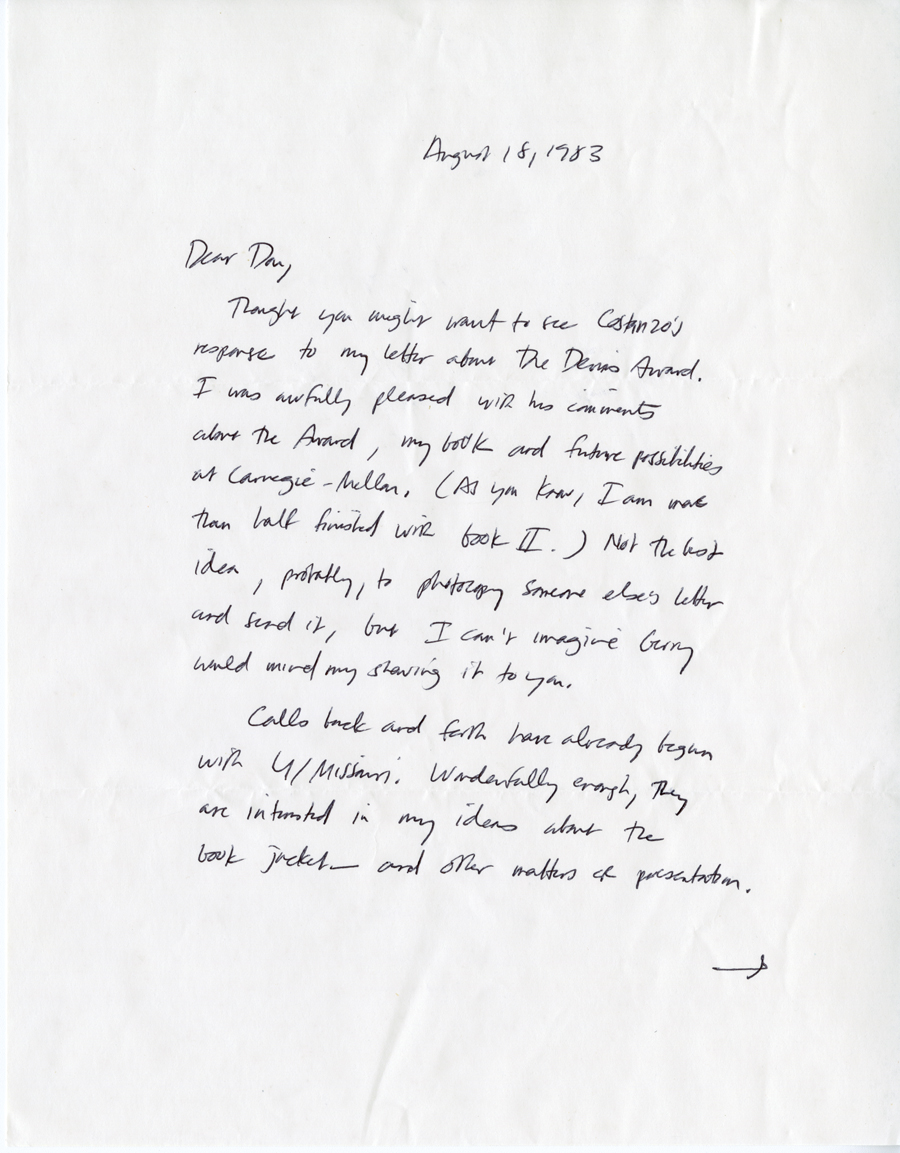 Letter from McNair to Hall, August 1983, Milne Special Collections and Archives, University of New Hampshire