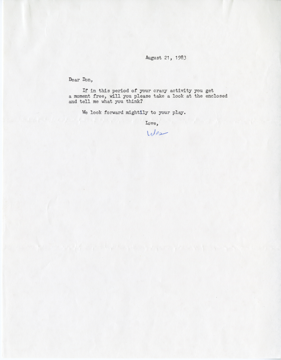 Letter from McNair to Hall, August 21, 1983, Page 1, Milne Special Collections and Archives, University of New Hampshire