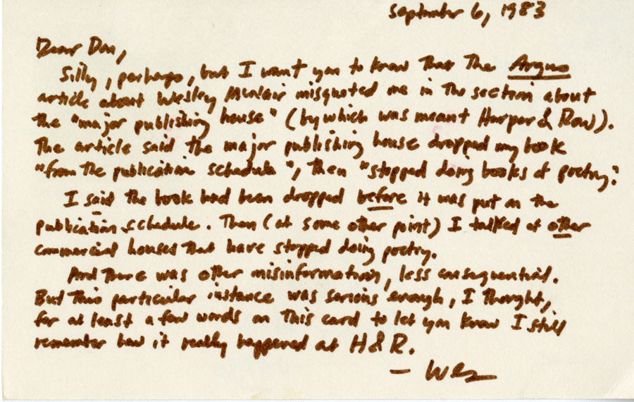Letter from McNair to Hall, September 6, 1983, Page 1, Milne Special Collections and Archives, University of New Hampshire