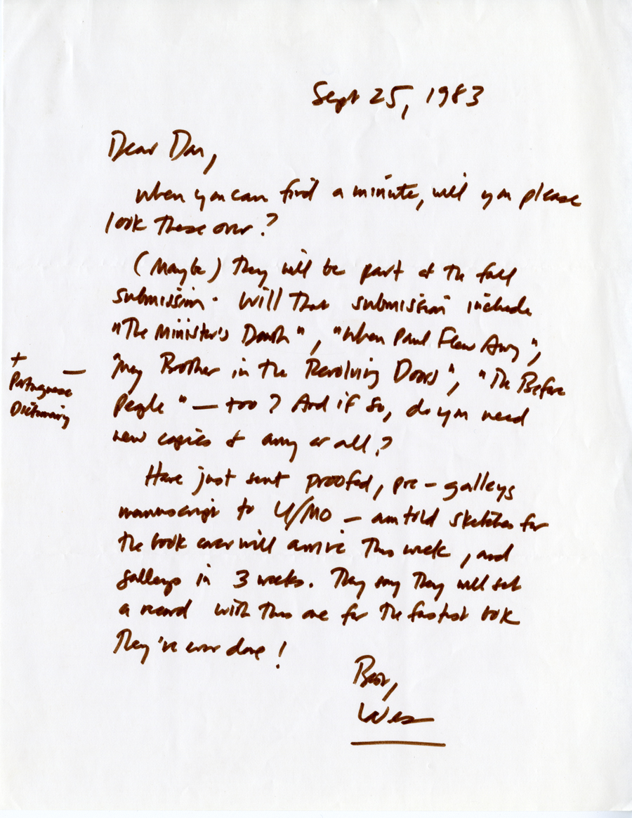 Letter from McNair to Hall, September 25, 1983, Milne Special Collections and Archives, University of New Hampshire