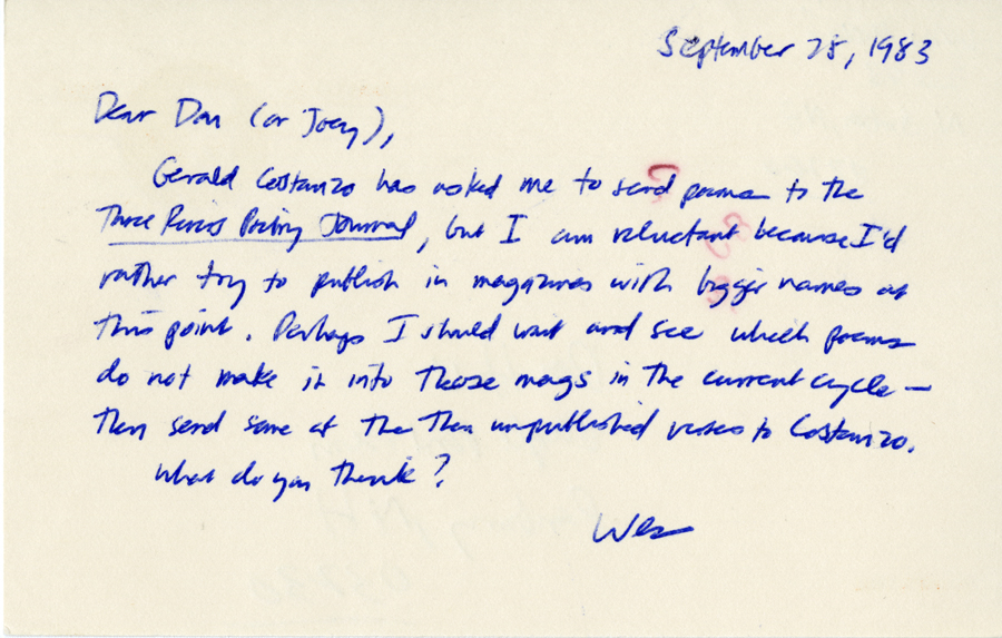 Letter from McNair to Hall, September 28, 1983, Page 1, Milne Special Collections and Archives, University of New Hampshire