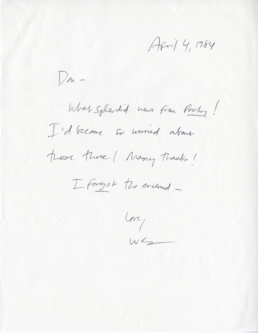 Letter from McNair to Hall, April 4, 1984, Milne Special Collections and Archives, University of New Hampshire