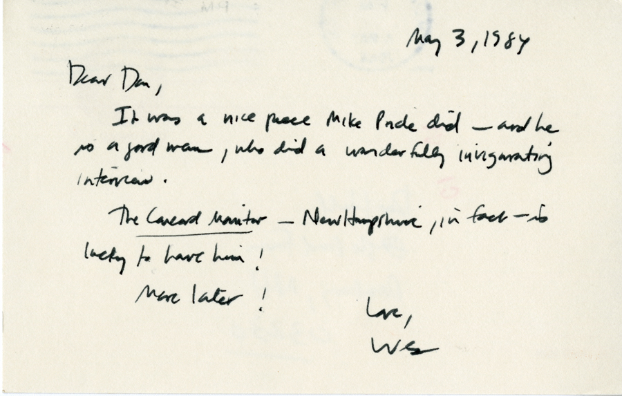 Letter from McNair to Hall, May 3, 1984, Page 1, Milne Special Collections and Archives, University of New Hampshire