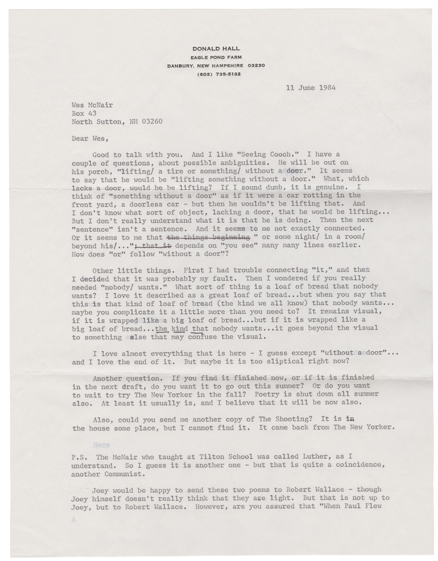 Letter from Hall to McNair, June 11, 1984, Page 1, Colby College Special Collections