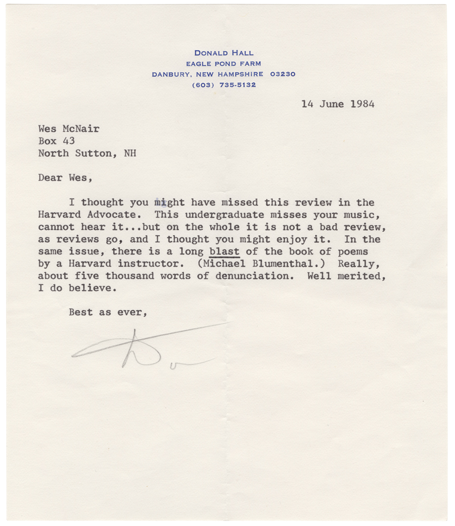 Letter from Hall to McNair, June 14, 1984, Page 1, Colby College Special Collections