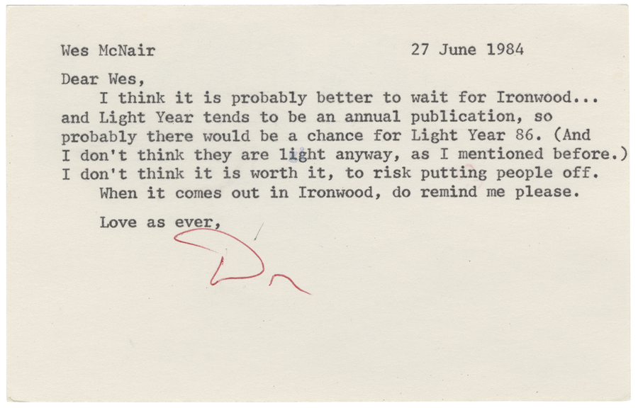 Letter from Hall to McNair, June 27, 1984, Page 1, Colby College Special Collections