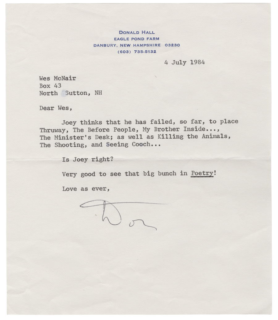 Letter from Hall to McNair, July 4, 1984, Colby College Special Collections