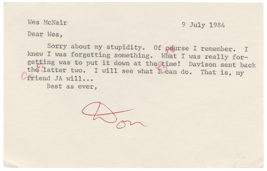 Letter from Hall to McNair, July 9, 1984, Page 1, Colby College Special Collections