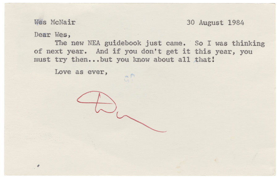 Letter from Hall to McNair, August 30, 1984, Page 1, Colby College Special Collections