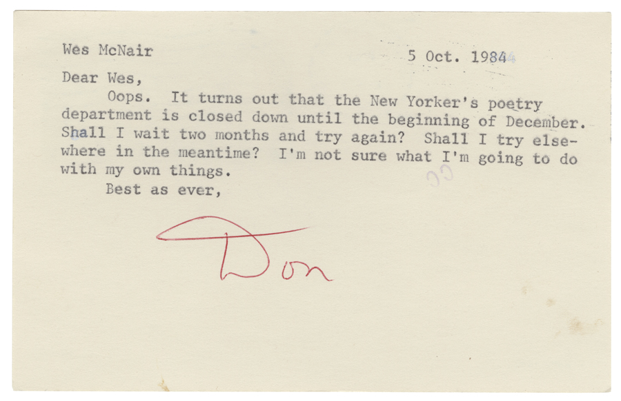 Letter from Hall to McNair, October 5, 1984, Page 1, Colby College Special Collections