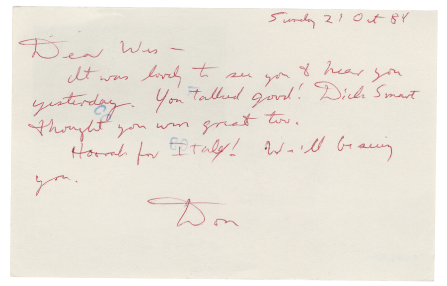 Letter from Hall to McNair, October 21, 1984, Page 1, Colby College Special Collections