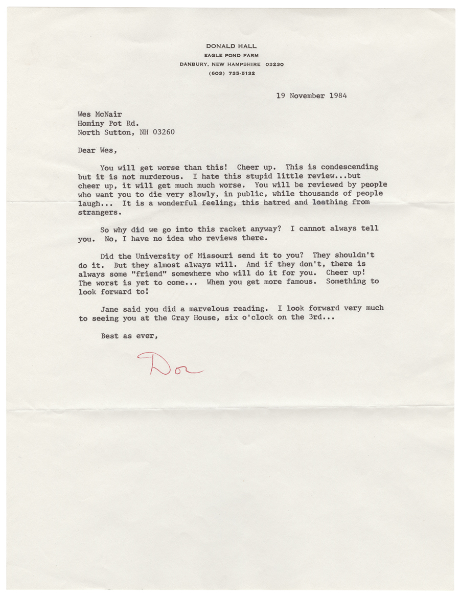 Letter from Hall to McNair, November 19, 1984, Colby College Special Collections