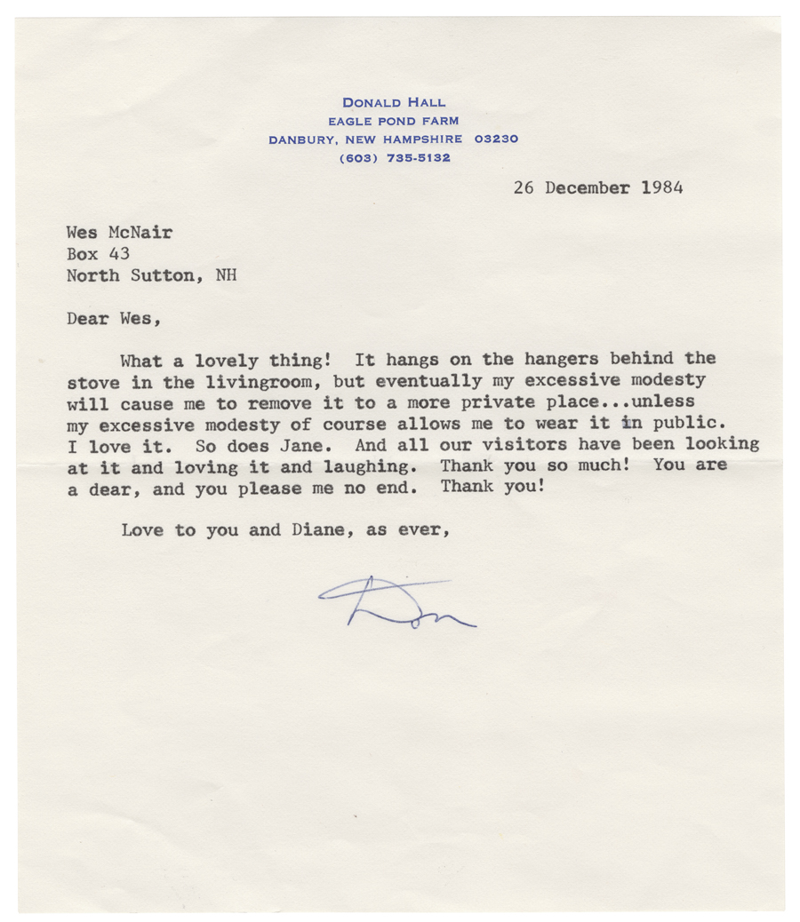 Letter from Hall to McNair, December 26, 1984, Colby College Special Collections
