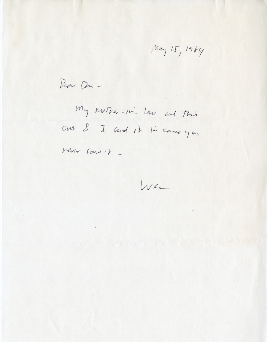 Letter from McNair to Hall, May 15, 1984, Milne Special Collections and Archives, University of New Hampshire