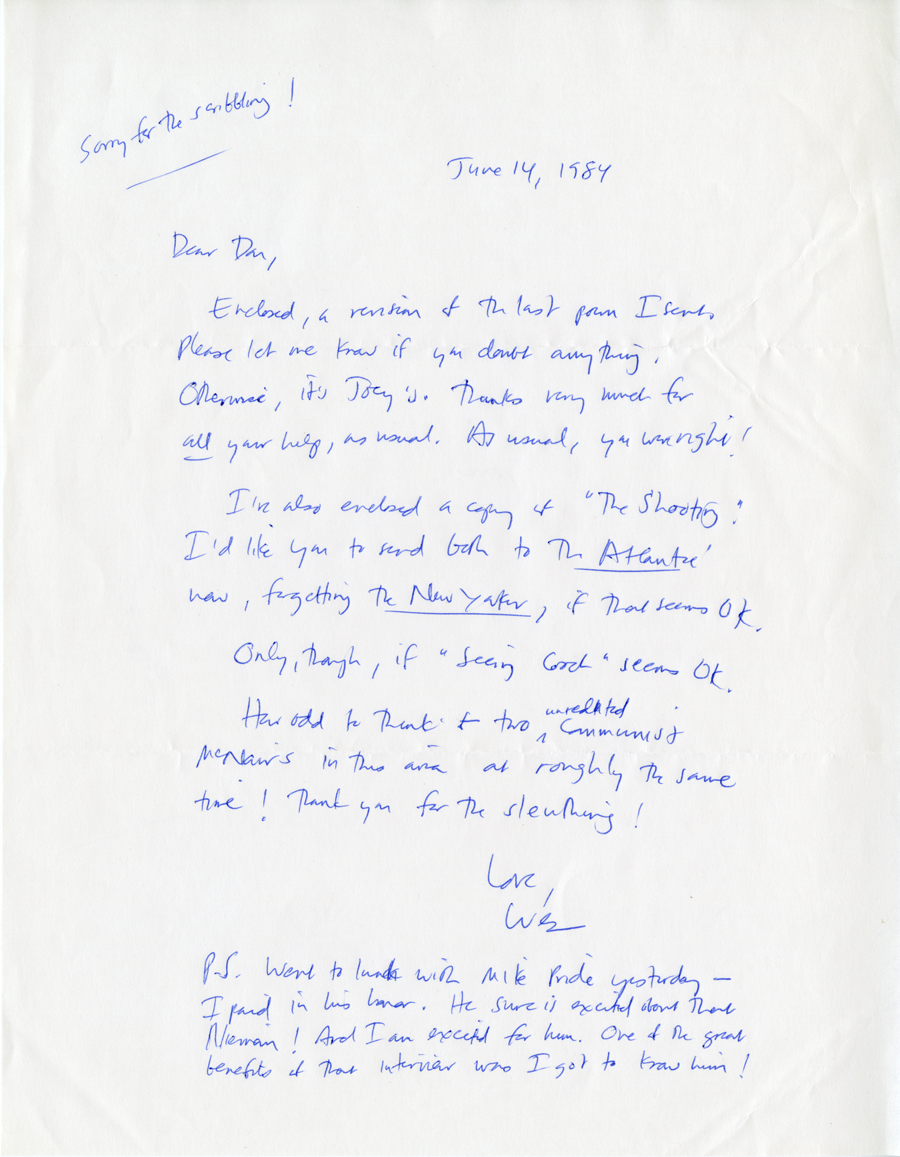 Letter from McNair to Hall, June 14, 1984, Milne Special Collections and Archives, University of New Hampshire