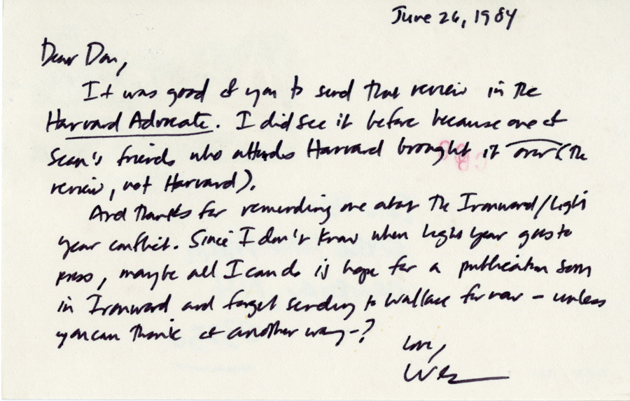Letter from McNair to Hall, June 26, 1984, Page 1, Milne Special Collections and Archives, University of New Hampshire