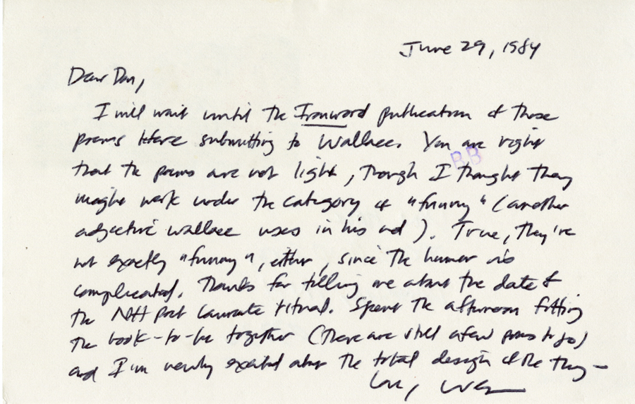 Letter from McNair to Hall, June 29, 1984, Page 1, Milne Special Collections and Archives, University of New Hampshire