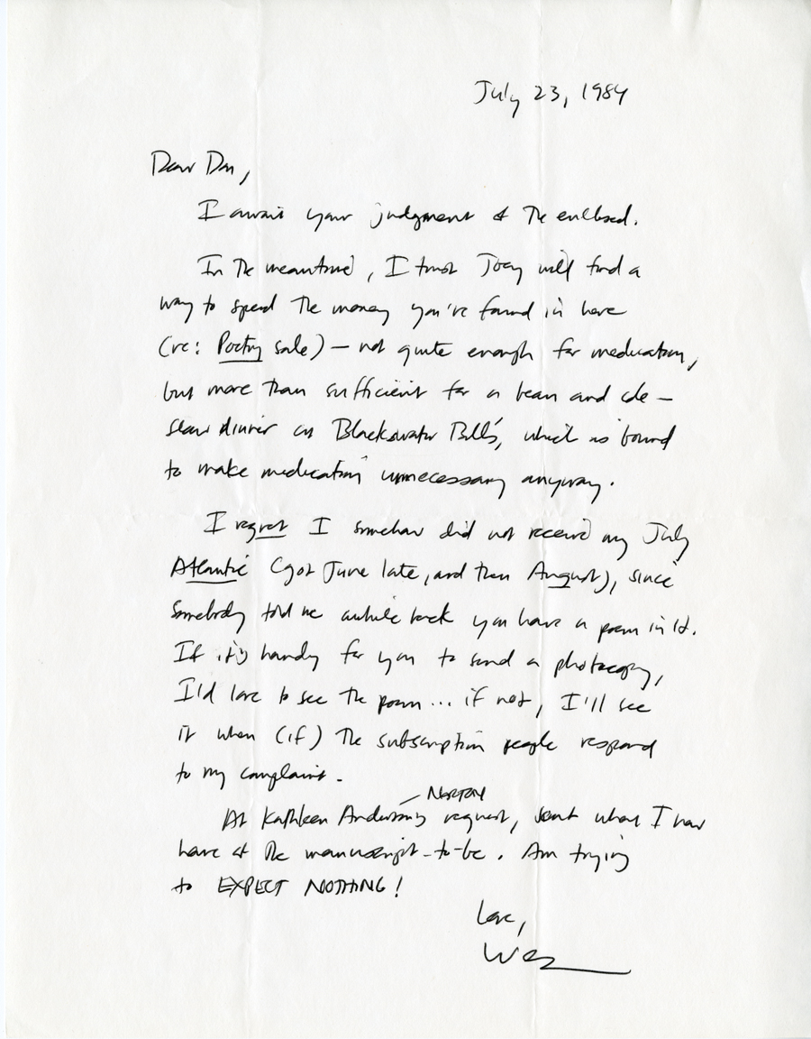 Letter from McNair to Hall, July 23, 1984, Milne Special Collections and Archives, University of New Hampshire