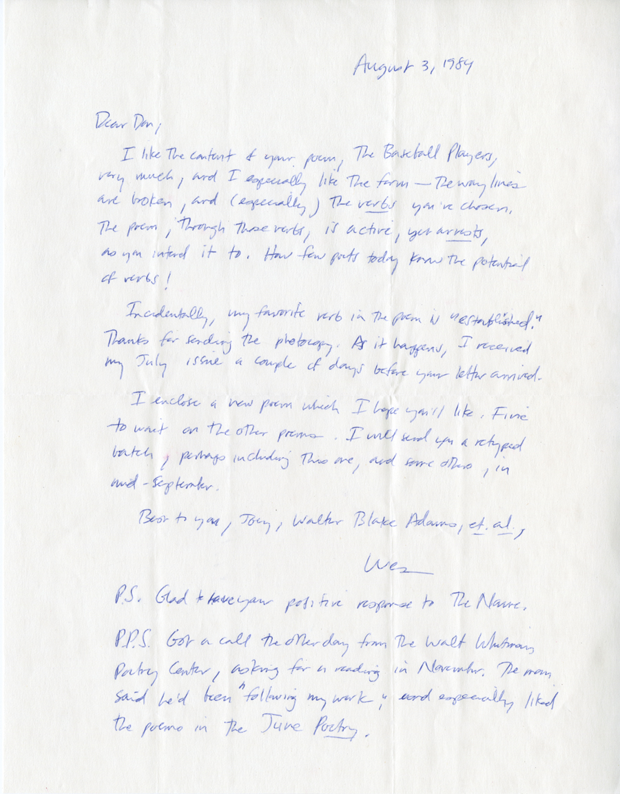 Letter from McNair to Hall, August 3, 1984, Milne Special Collections and Archives, University of New Hampshire width=